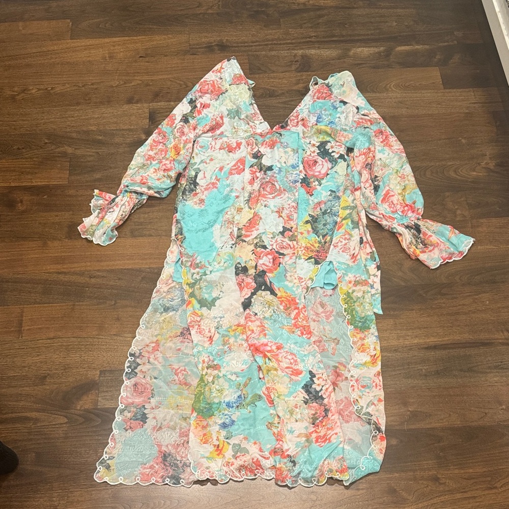 HEMANT & NANDITA Floral Maxi Dress - Blue and Pink - Picture 3 of 3